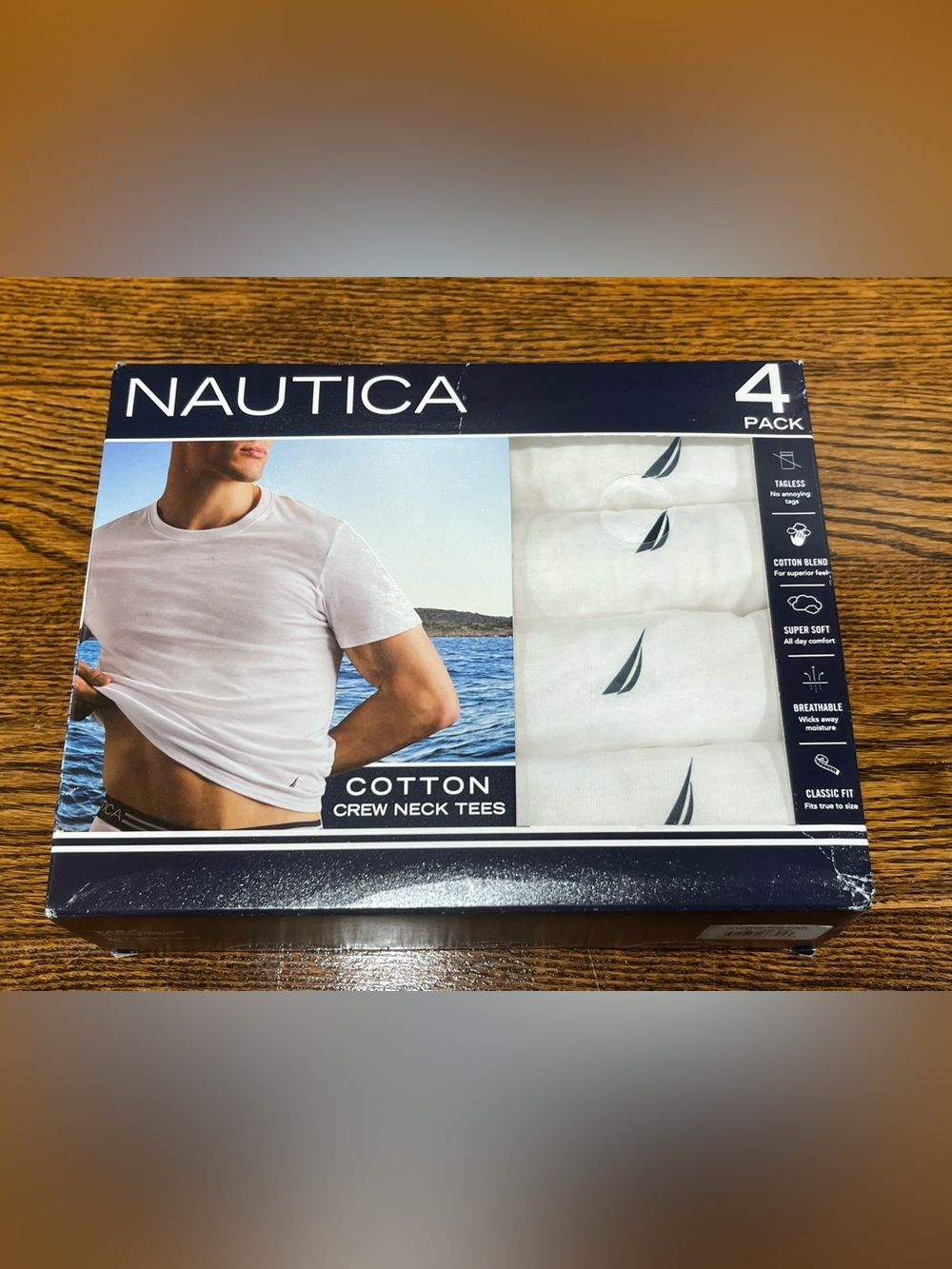 Nautica Men’s 4-Pack Cotton Crew Neck T-Shirts – White with Logo